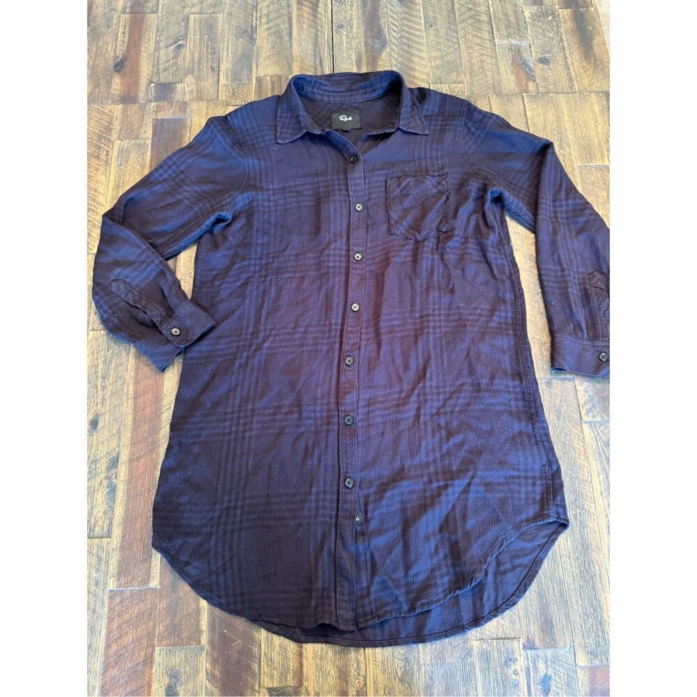 Rails flannel plaid shirt dress size small button front 100% rayon blue